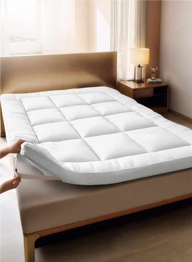 ورقة ألياف سميكة وناعمة إضافية 500GSM، قماش مصفف فائق النعومة مع أربطة مرنة من 4 جوانب لتناسب آمن، ميكروفايبر أبيض 180x200 سم - Image 1